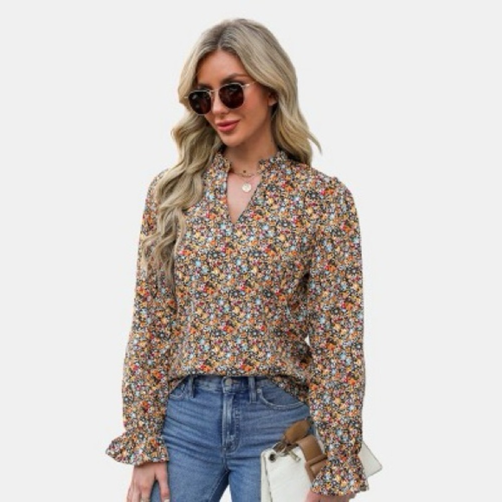 Floral split neck top- size S